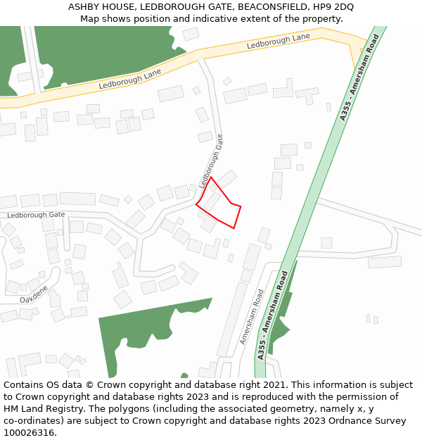 ASHBY HOUSE, LEDBOROUGH GATE, BEACONSFIELD, HP9 2DQ: Location map and indicative extent of plot