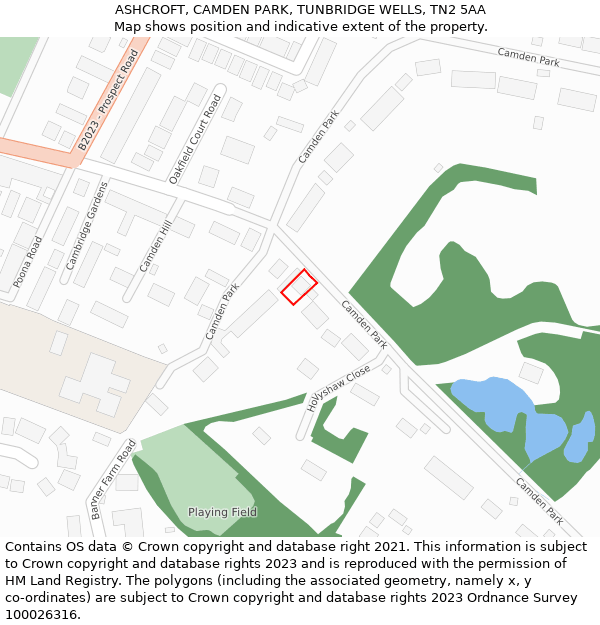 ASHCROFT, CAMDEN PARK, TUNBRIDGE WELLS, TN2 5AA: Location map and indicative extent of plot