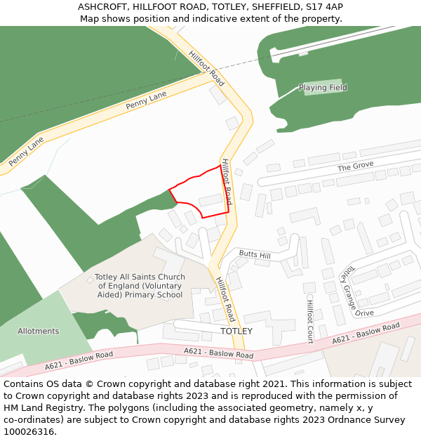 ASHCROFT, HILLFOOT ROAD, TOTLEY, SHEFFIELD, S17 4AP: Location map and indicative extent of plot