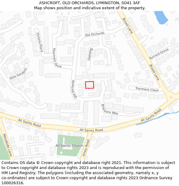 ASHCROFT, OLD ORCHARDS, LYMINGTON, SO41 3AF: Location map and indicative extent of plot