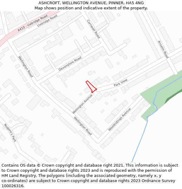 ASHCROFT, WELLINGTON AVENUE, PINNER, HA5 4NG: Location map and indicative extent of plot