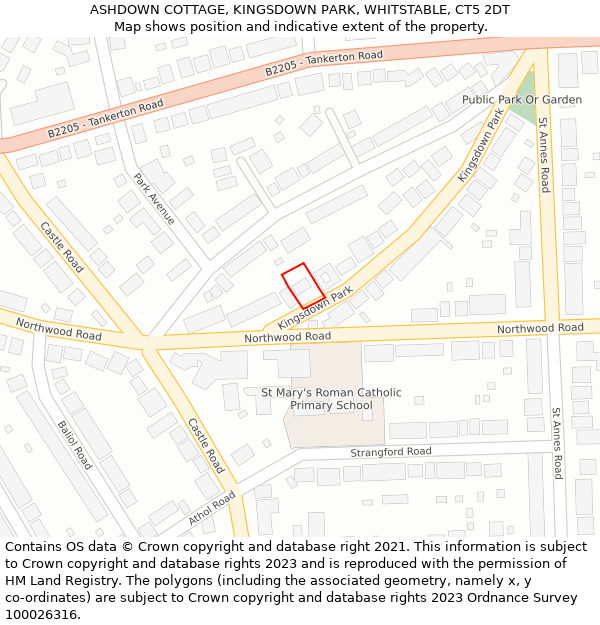 ASHDOWN COTTAGE, KINGSDOWN PARK, WHITSTABLE, CT5 2DT: Location map and indicative extent of plot