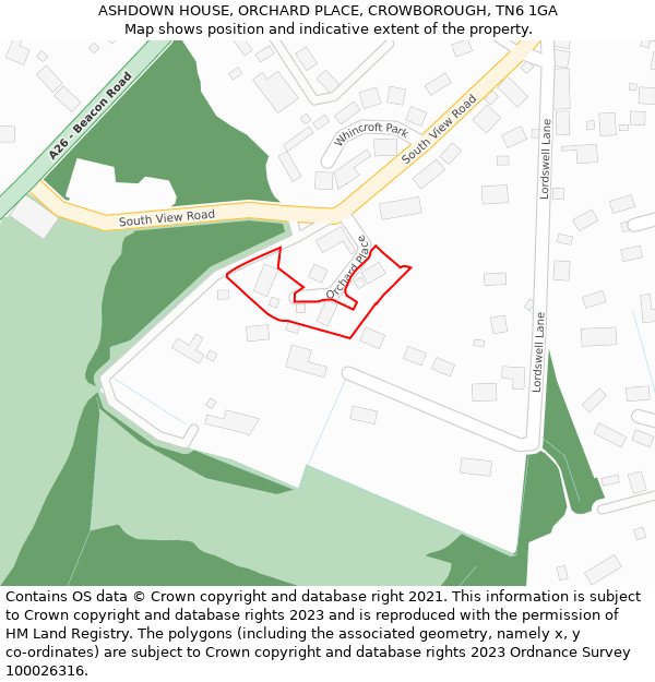 ASHDOWN HOUSE, ORCHARD PLACE, CROWBOROUGH, TN6 1GA: Location map and indicative extent of plot