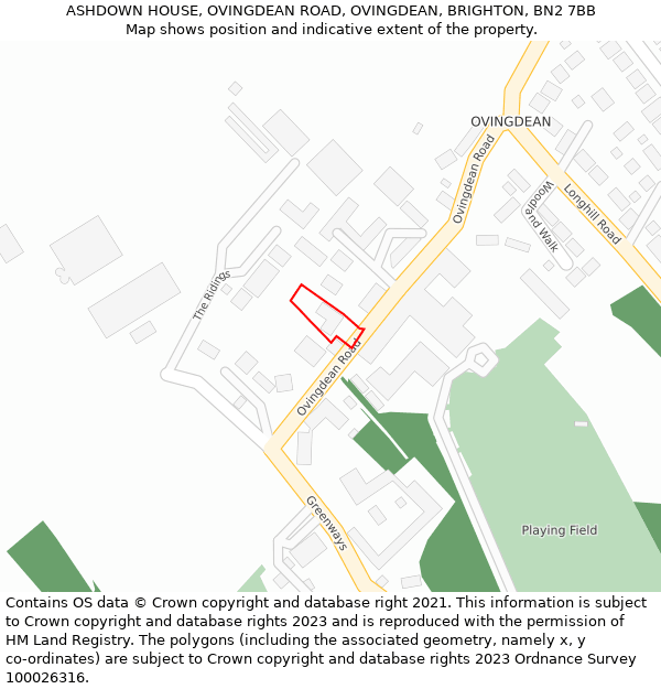 ASHDOWN HOUSE, OVINGDEAN ROAD, OVINGDEAN, BRIGHTON, BN2 7BB: Location map and indicative extent of plot