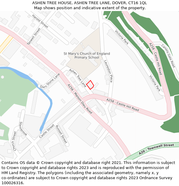 ASHEN TREE HOUSE, ASHEN TREE LANE, DOVER, CT16 1QL: Location map and indicative extent of plot