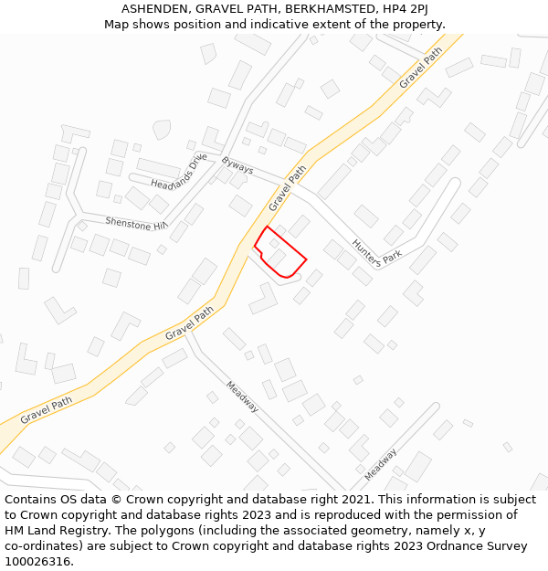 ASHENDEN, GRAVEL PATH, BERKHAMSTED, HP4 2PJ: Location map and indicative extent of plot