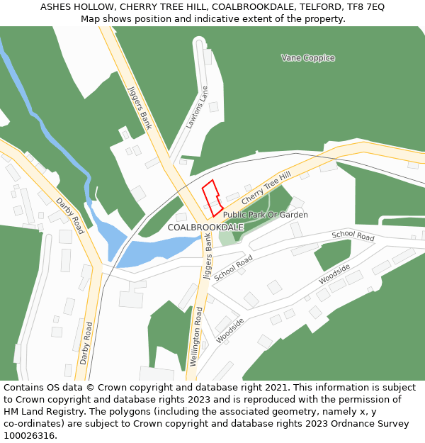 ASHES HOLLOW, CHERRY TREE HILL, COALBROOKDALE, TELFORD, TF8 7EQ: Location map and indicative extent of plot