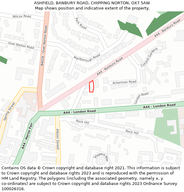 ASHFIELD, BANBURY ROAD, CHIPPING NORTON, OX7 5AW: Location map and indicative extent of plot