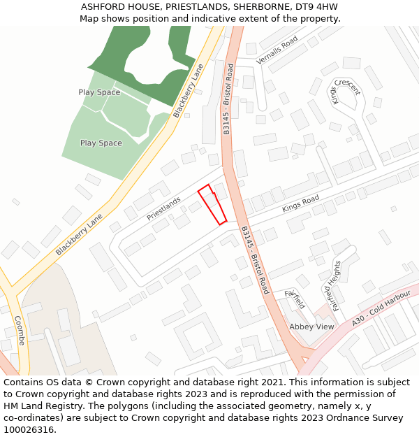 ASHFORD HOUSE, PRIESTLANDS, SHERBORNE, DT9 4HW: Location map and indicative extent of plot