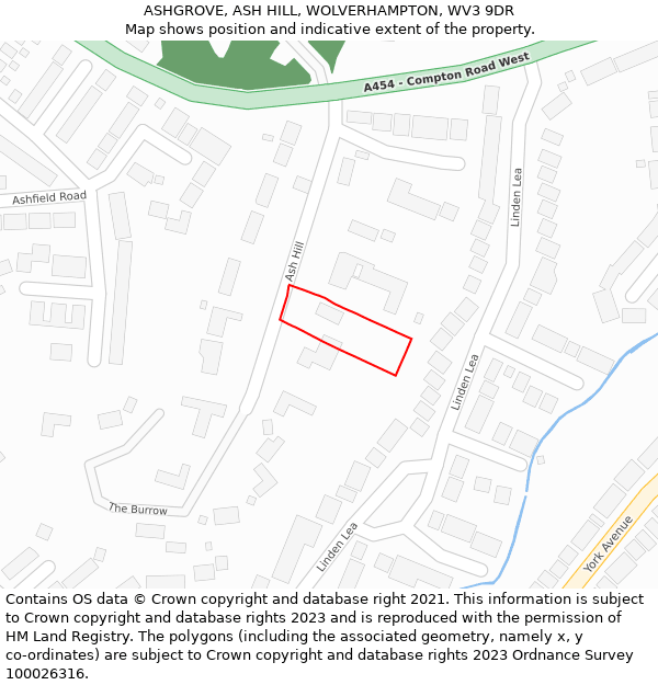 ASHGROVE, ASH HILL, WOLVERHAMPTON, WV3 9DR: Location map and indicative extent of plot