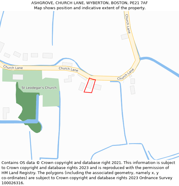 ASHGROVE, CHURCH LANE, WYBERTON, BOSTON, PE21 7AF: Location map and indicative extent of plot