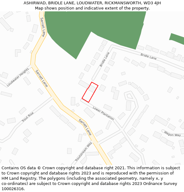 ASHIRWAD, BRIDLE LANE, LOUDWATER, RICKMANSWORTH, WD3 4JH: Location map and indicative extent of plot