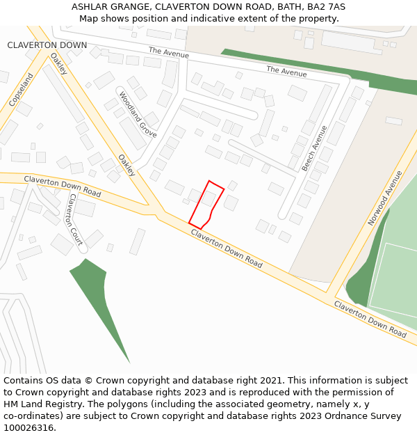 ASHLAR GRANGE, CLAVERTON DOWN ROAD, BATH, BA2 7AS: Location map and indicative extent of plot