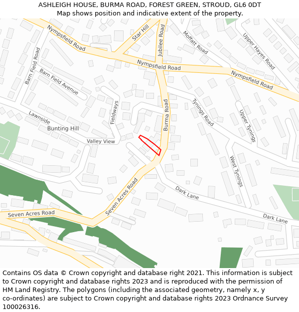 ASHLEIGH HOUSE, BURMA ROAD, FOREST GREEN, STROUD, GL6 0DT: Location map and indicative extent of plot