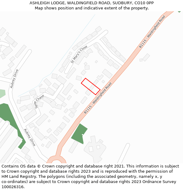 ASHLEIGH LODGE, WALDINGFIELD ROAD, SUDBURY, CO10 0PP: Location map and indicative extent of plot