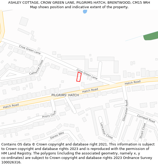 ASHLEY COTTAGE, CROW GREEN LANE, PILGRIMS HATCH, BRENTWOOD, CM15 9RH: Location map and indicative extent of plot