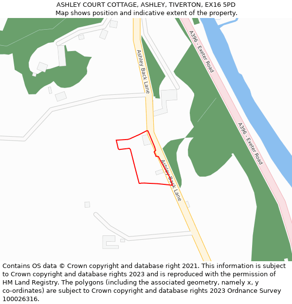 ASHLEY COURT COTTAGE, ASHLEY, TIVERTON, EX16 5PD: Location map and indicative extent of plot