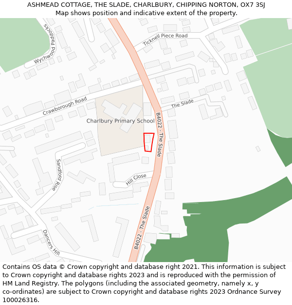 ASHMEAD COTTAGE, THE SLADE, CHARLBURY, CHIPPING NORTON, OX7 3SJ: Location map and indicative extent of plot