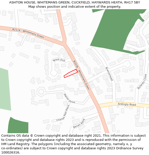 ASHTON HOUSE, WHITEMANS GREEN, CUCKFIELD, HAYWARDS HEATH, RH17 5BY: Location map and indicative extent of plot