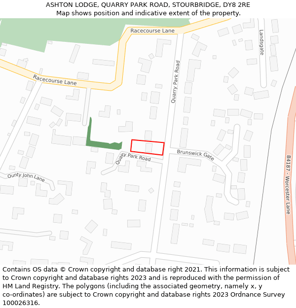 ASHTON LODGE, QUARRY PARK ROAD, STOURBRIDGE, DY8 2RE: Location map and indicative extent of plot