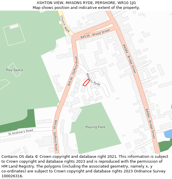 ASHTON VIEW, MASONS RYDE, PERSHORE, WR10 1JG: Location map and indicative extent of plot