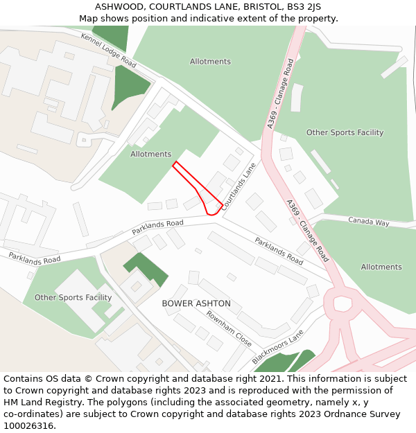 ASHWOOD, COURTLANDS LANE, BRISTOL, BS3 2JS: Location map and indicative extent of plot