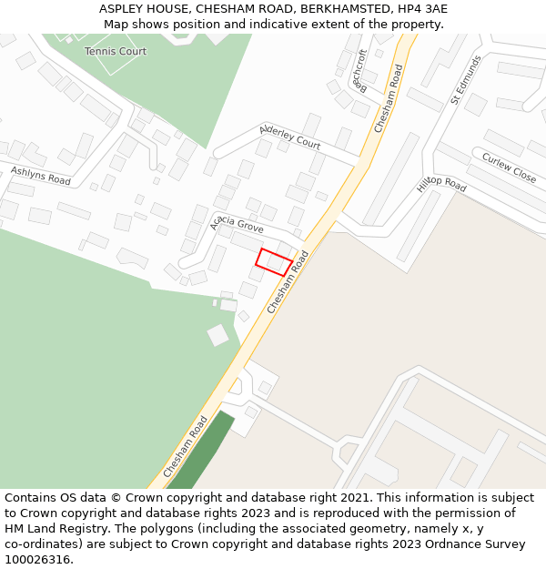 ASPLEY HOUSE, CHESHAM ROAD, BERKHAMSTED, HP4 3AE: Location map and indicative extent of plot
