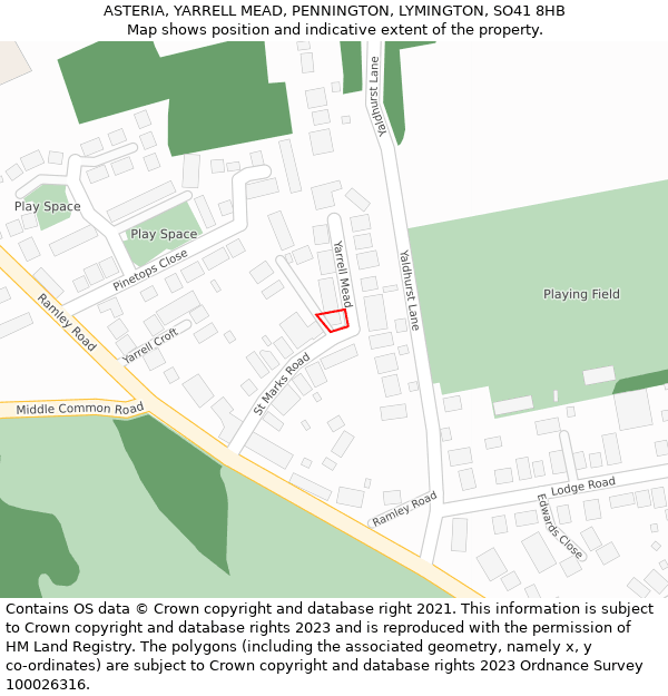 ASTERIA, YARRELL MEAD, PENNINGTON, LYMINGTON, SO41 8HB: Location map and indicative extent of plot