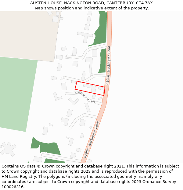 AUSTEN HOUSE, NACKINGTON ROAD, CANTERBURY, CT4 7AX: Location map and indicative extent of plot
