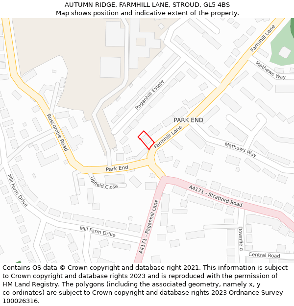 AUTUMN RIDGE, FARMHILL LANE, STROUD, GL5 4BS: Location map and indicative extent of plot