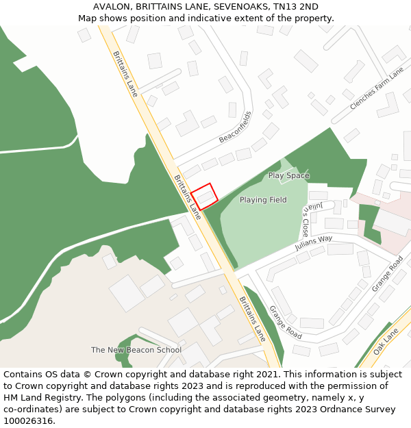 AVALON, BRITTAINS LANE, SEVENOAKS, TN13 2ND: Location map and indicative extent of plot