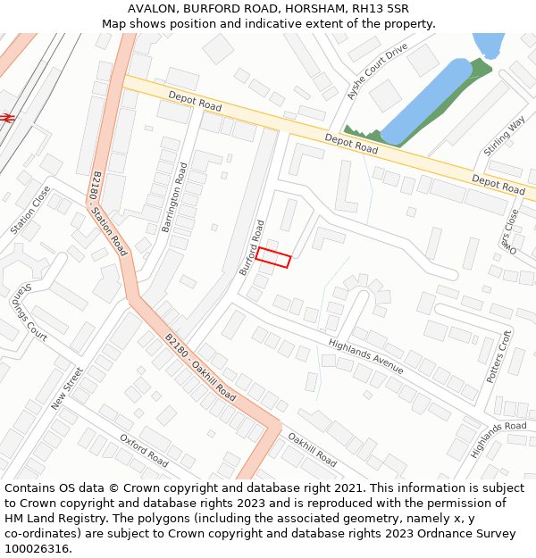 AVALON, BURFORD ROAD, HORSHAM, RH13 5SR: Location map and indicative extent of plot