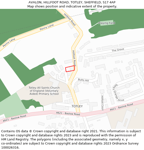 AVALON, HILLFOOT ROAD, TOTLEY, SHEFFIELD, S17 4AP: Location map and indicative extent of plot