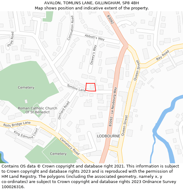 AVALON, TOMLINS LANE, GILLINGHAM, SP8 4BH: Location map and indicative extent of plot