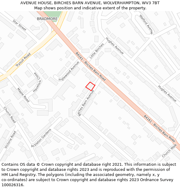 AVENUE HOUSE, BIRCHES BARN AVENUE, WOLVERHAMPTON, WV3 7BT: Location map and indicative extent of plot