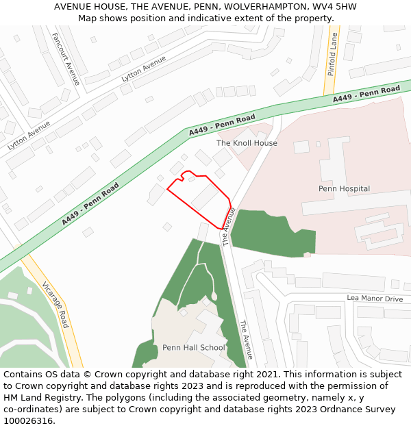 AVENUE HOUSE, THE AVENUE, PENN, WOLVERHAMPTON, WV4 5HW: Location map and indicative extent of plot