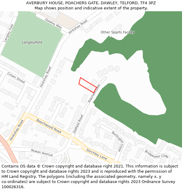 AVERBURY HOUSE, POACHERS GATE, DAWLEY, TELFORD, TF4 3PZ: Location map and indicative extent of plot