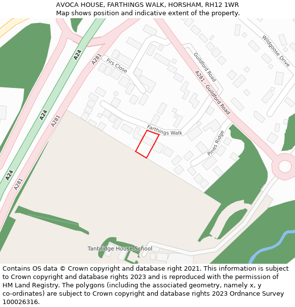 AVOCA HOUSE, FARTHINGS WALK, HORSHAM, RH12 1WR: Location map and indicative extent of plot
