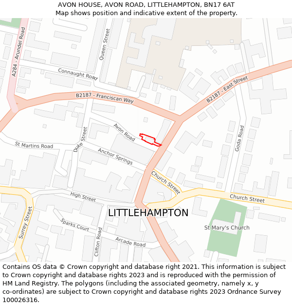 AVON HOUSE, AVON ROAD, LITTLEHAMPTON, BN17 6AT: Location map and indicative extent of plot