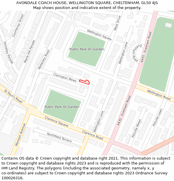 AVONDALE COACH HOUSE, WELLINGTON SQUARE, CHELTENHAM, GL50 4JS: Location map and indicative extent of plot