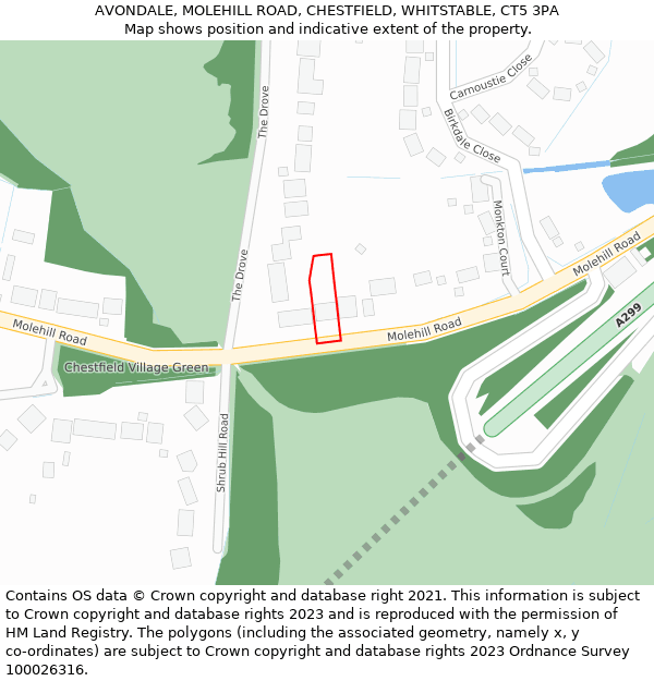 AVONDALE, MOLEHILL ROAD, CHESTFIELD, WHITSTABLE, CT5 3PA: Location map and indicative extent of plot