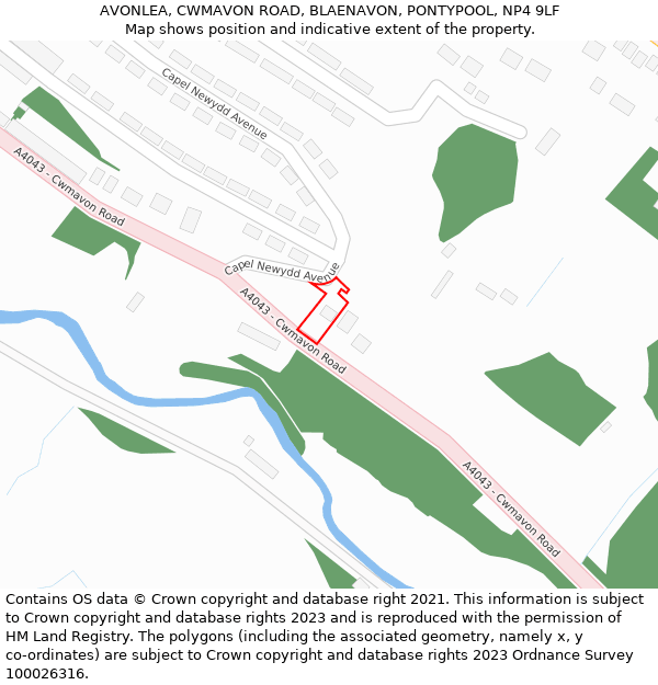 AVONLEA, CWMAVON ROAD, BLAENAVON, PONTYPOOL, NP4 9LF: Location map and indicative extent of plot