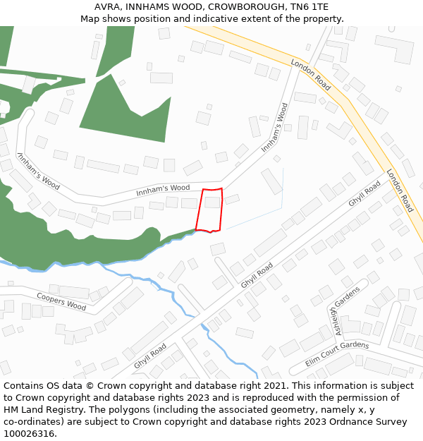 AVRA, INNHAMS WOOD, CROWBOROUGH, TN6 1TE: Location map and indicative extent of plot