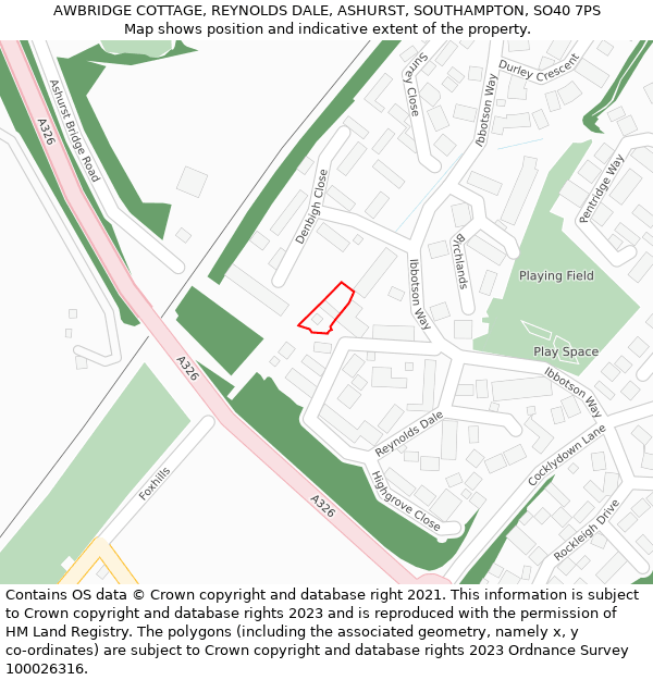 AWBRIDGE COTTAGE, REYNOLDS DALE, ASHURST, SOUTHAMPTON, SO40 7PS: Location map and indicative extent of plot