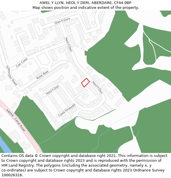 AWEL Y LLYN, HEOL Y DERI, ABERDARE, CF44 0BP: Location map and indicative extent of plot