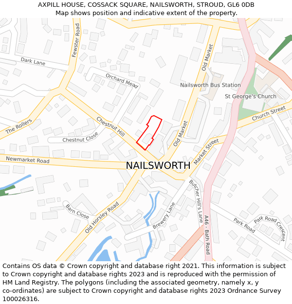 AXPILL HOUSE, COSSACK SQUARE, NAILSWORTH, STROUD, GL6 0DB: Location map and indicative extent of plot