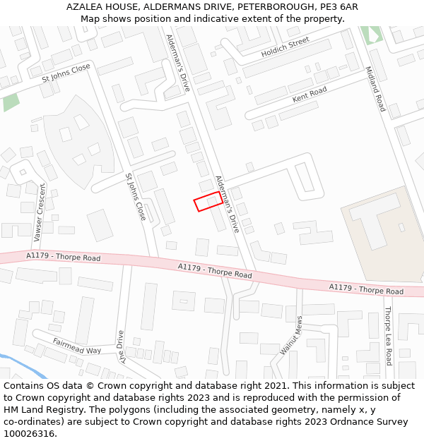AZALEA HOUSE, ALDERMANS DRIVE, PETERBOROUGH, PE3 6AR: Location map and indicative extent of plot