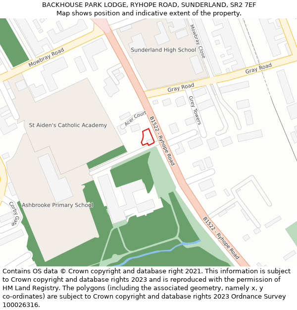 BACKHOUSE PARK LODGE, RYHOPE ROAD, SUNDERLAND, SR2 7EF: Location map and indicative extent of plot