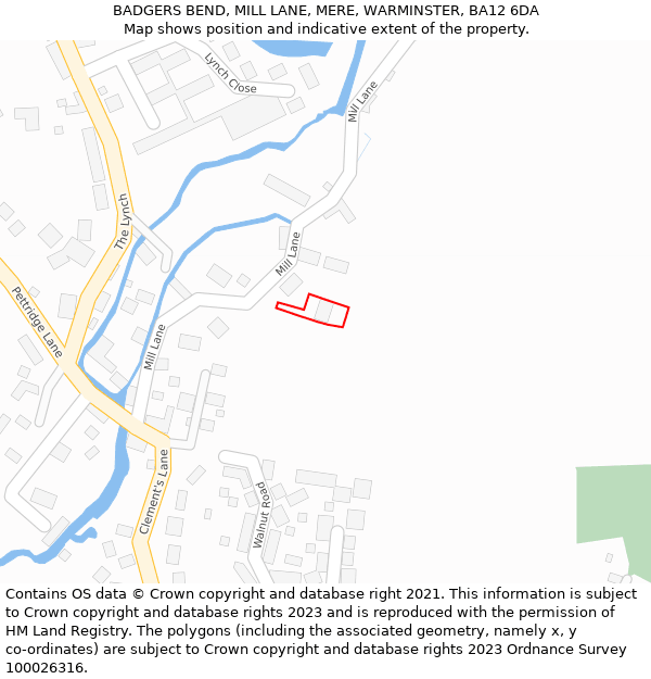 BADGERS BEND, MILL LANE, MERE, WARMINSTER, BA12 6DA: Location map and indicative extent of plot
