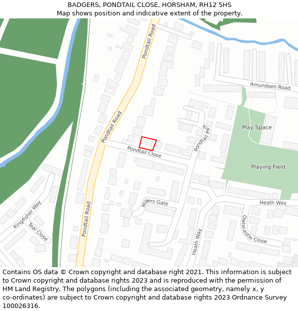 BADGERS, PONDTAIL CLOSE, HORSHAM, RH12 5HS: Location map and indicative extent of plot